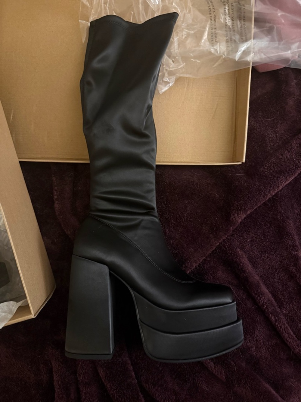 Steve Madden Black Satin Cypress Platform Boots - Picture 3 of 5